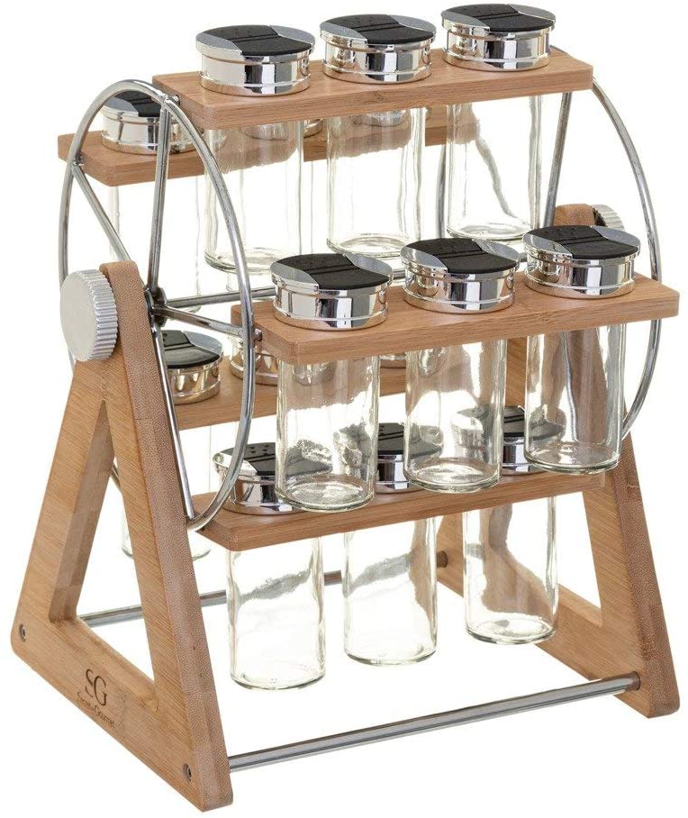 Bamboo Spice Stand With 15 Glass Containers 1