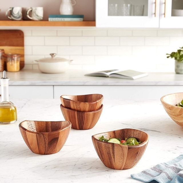 Set of 4 Acacia Wave Bowls 6