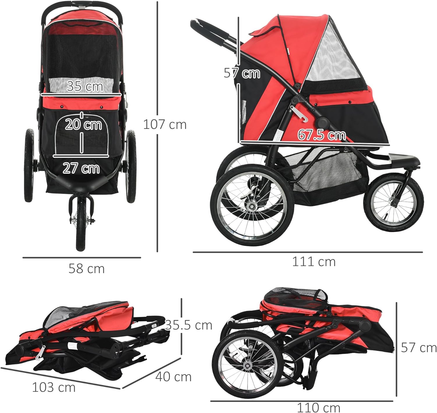 Pet Stroller Jogger for Medium, Small Dogs 3