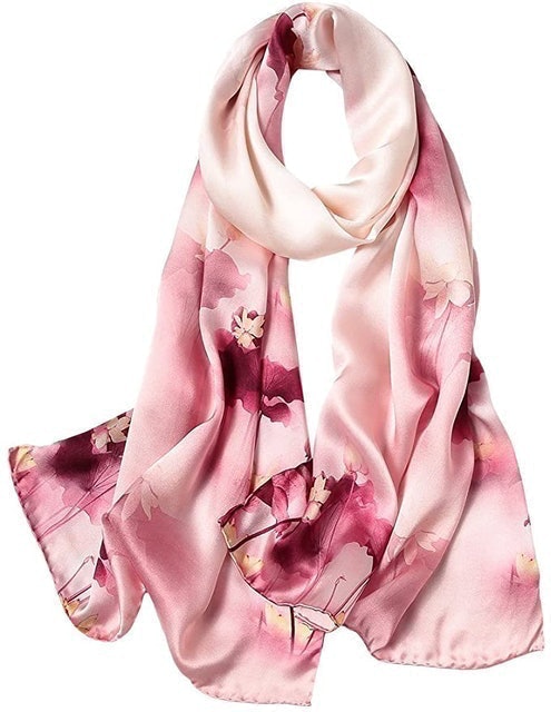 Pink Floral Mulberry Silk Scarf 1