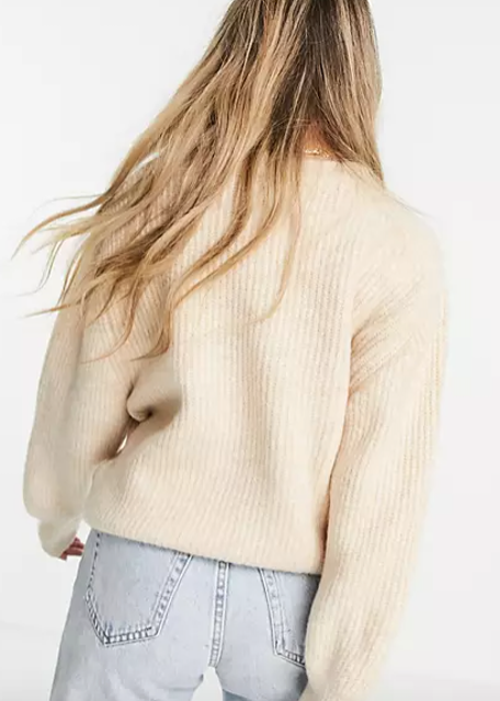 Crew Neck Jumper in Rib With Fluffy Yarn 2