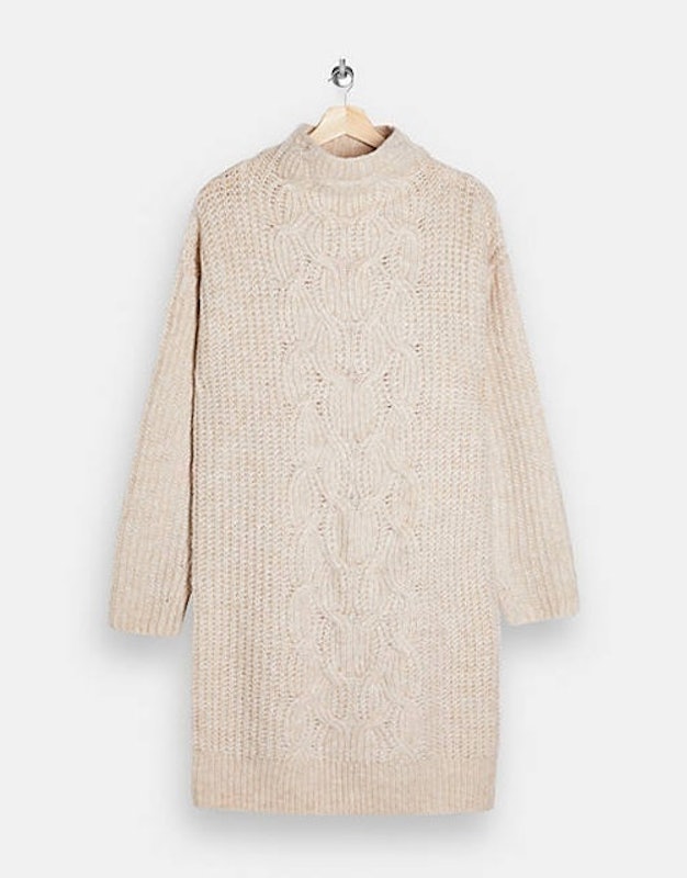Cable Knit Midi Jumper Dress in Ivory 3