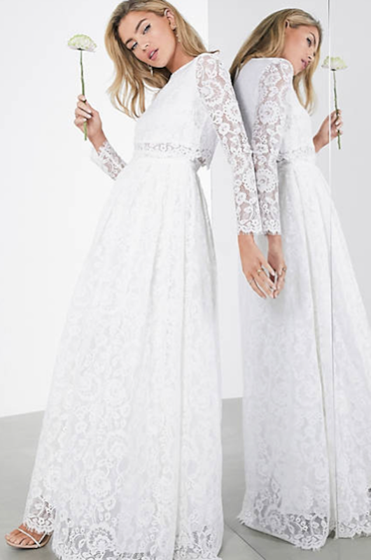 Grace Lace Long Sleeve Crop Top Maxi Wedding Dress 1