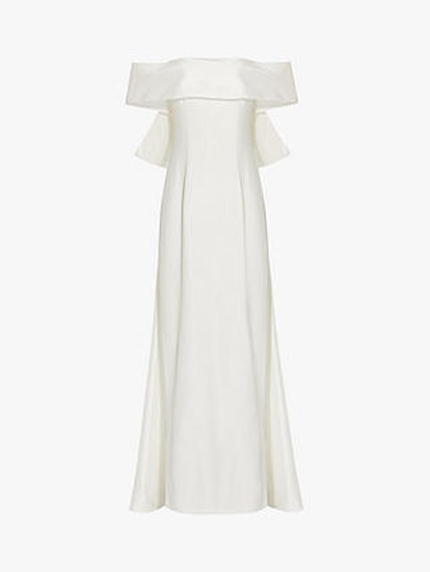 Crepe Taffeta Bow off Shoulder Gown 3