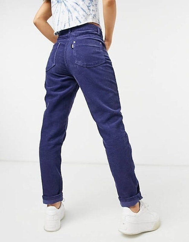 High Waist Slim Leg Cords in Blue 2