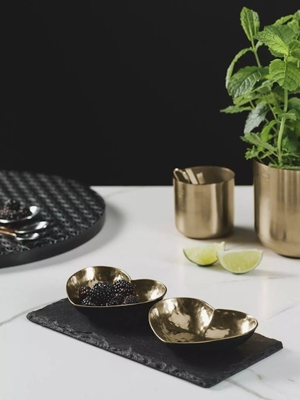 Slate Serving Board & Heart-Shaped Hammered Metal Bowls 2