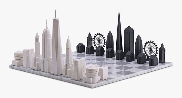 New York City Versus London Marble Board Chess Set 1