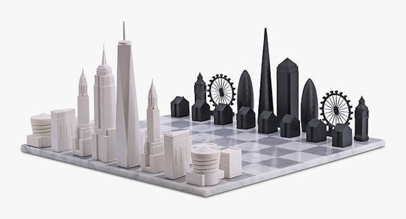 New York City Versus London Marble Board Chess Set 1
