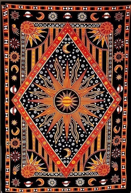 Orange Hippie Sun Moon Tapestry 1