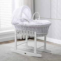 Full Set White Wicker Moses Basket With Mattress