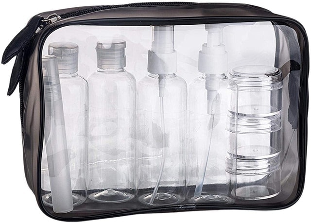 Clear Toiletry Bag With 8 Bottles 1