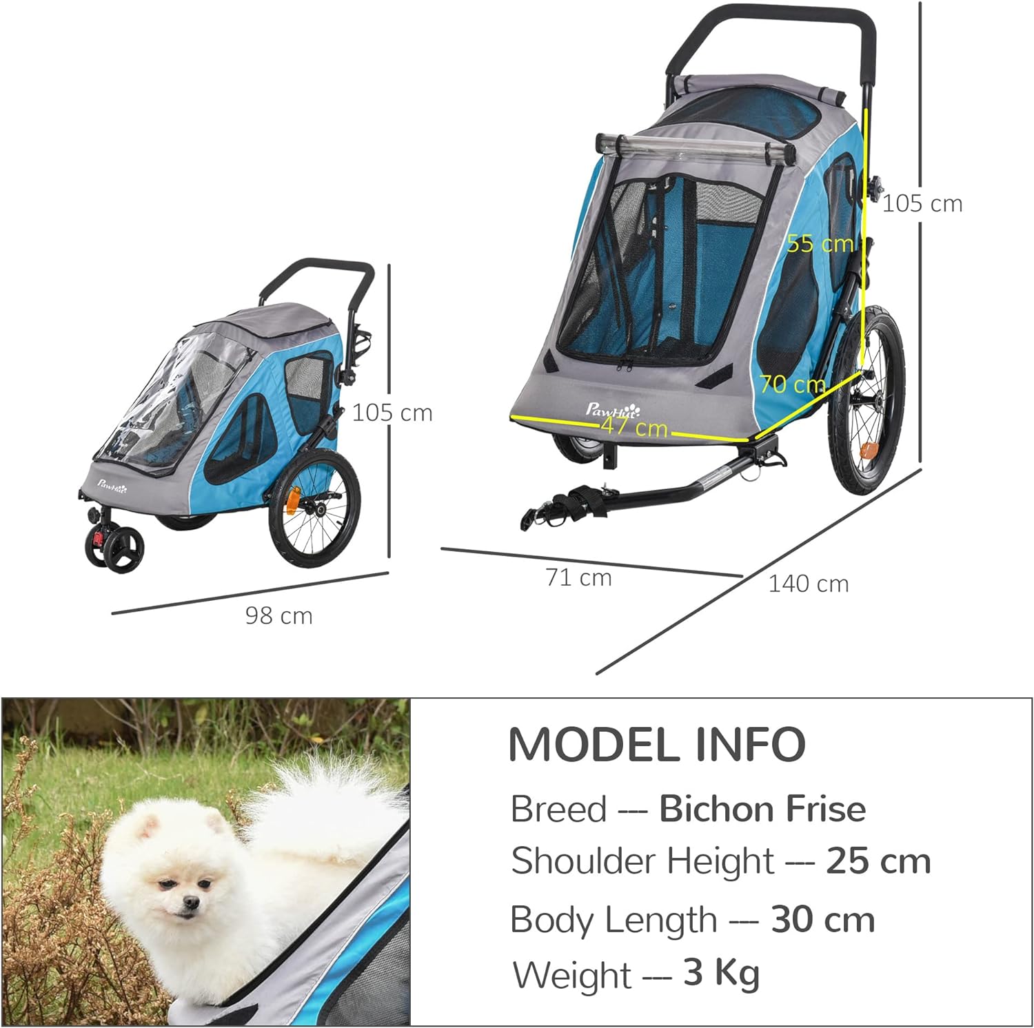 2 IN 1 Dog Bicycle Trailer Pet Stroller 2