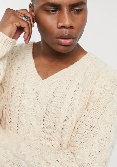 Heavyweight Cable Knit V-neck Jumper 3