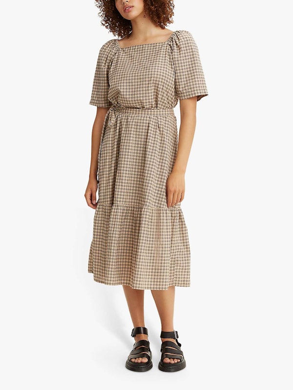 Bailey Gingham Tiered Midi Dress, Una Plaid Safari 1