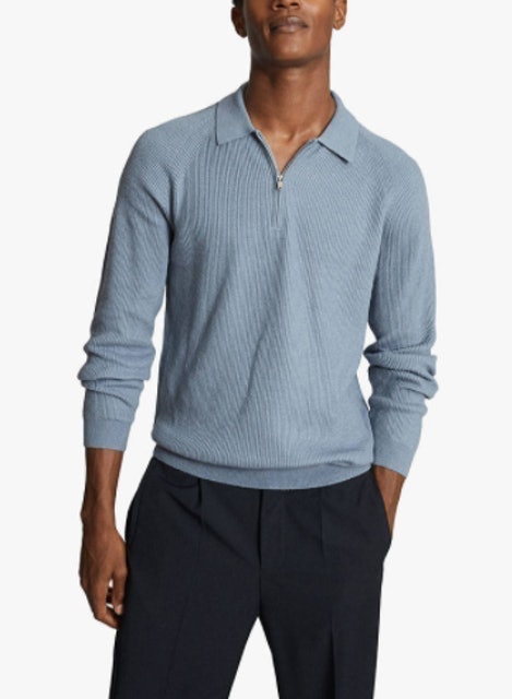 Aston Zip Neck Ribbed Knit Polo Shirt 1