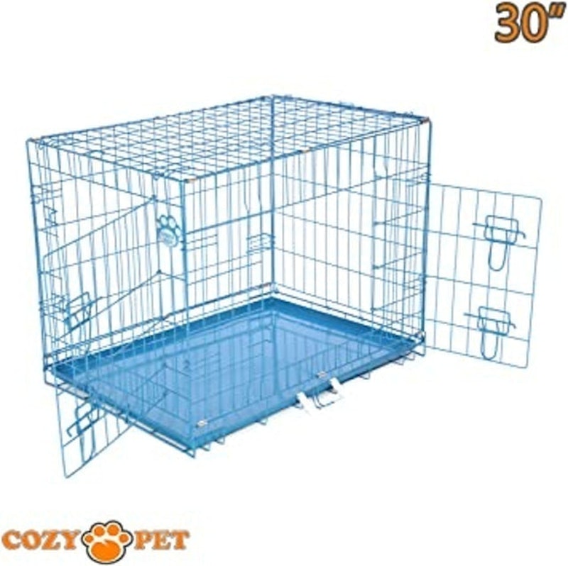 Blue Metal Folding Puppy Crate 2