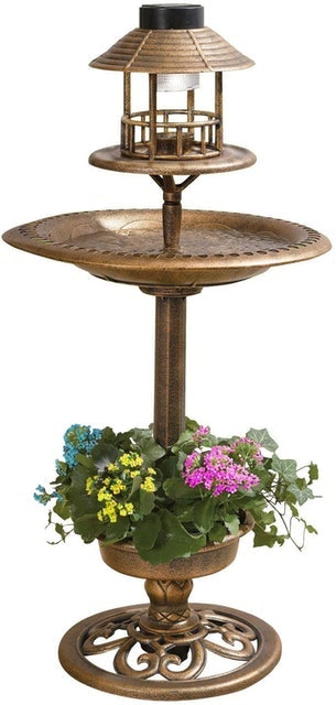 3-in-1 Bird Bath & Feeder With Solar Light and Planter 2