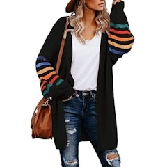 Striped Balloon Sleeve Cardigan