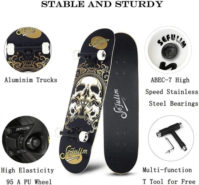 Skull Double Kick Complete Skateboard 2