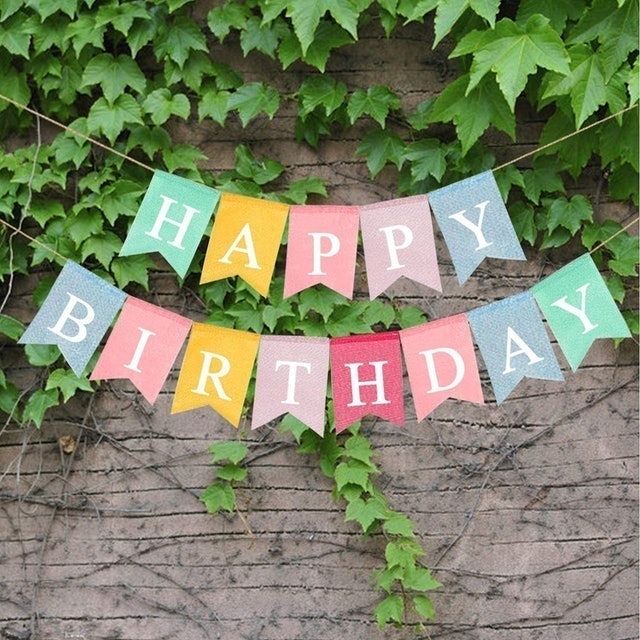 Colorful Happy Birthday Burlap Banner 3