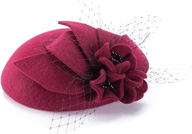 Socialite Flower Black Pearl Wool Felt Fascinator Pillbox Tilt Hat 1