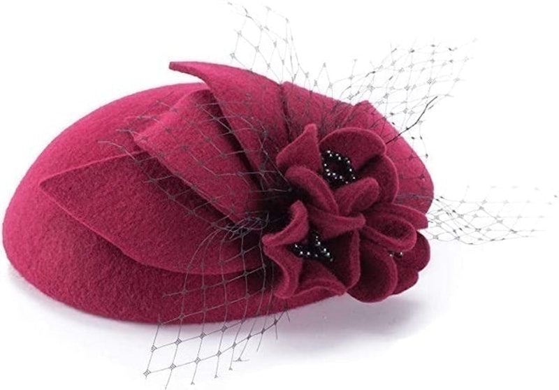 Socialite Flower Black Pearl Wool Felt Fascinator Pillbox Tilt Hat 1
