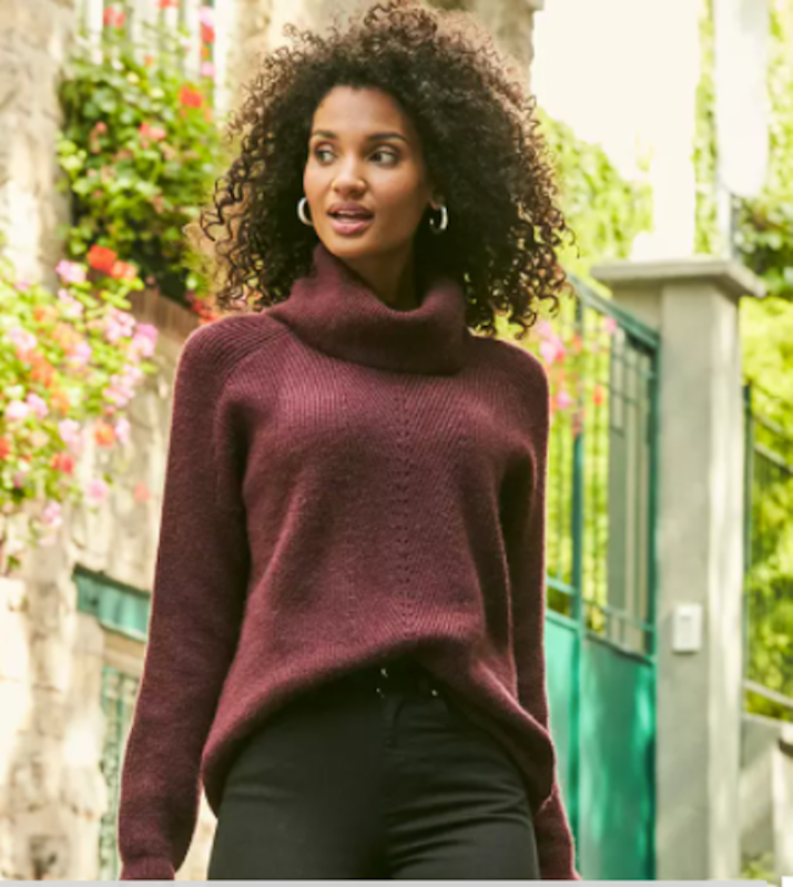 Soft Knit Roll Neck Jumper, Wine 1