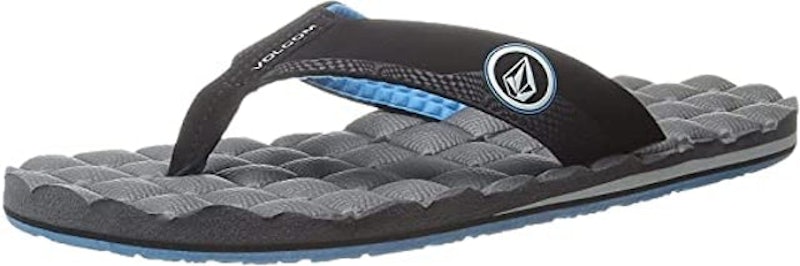 6. Volcom Men’s Recliner Flip Flops, Black/Blue 1