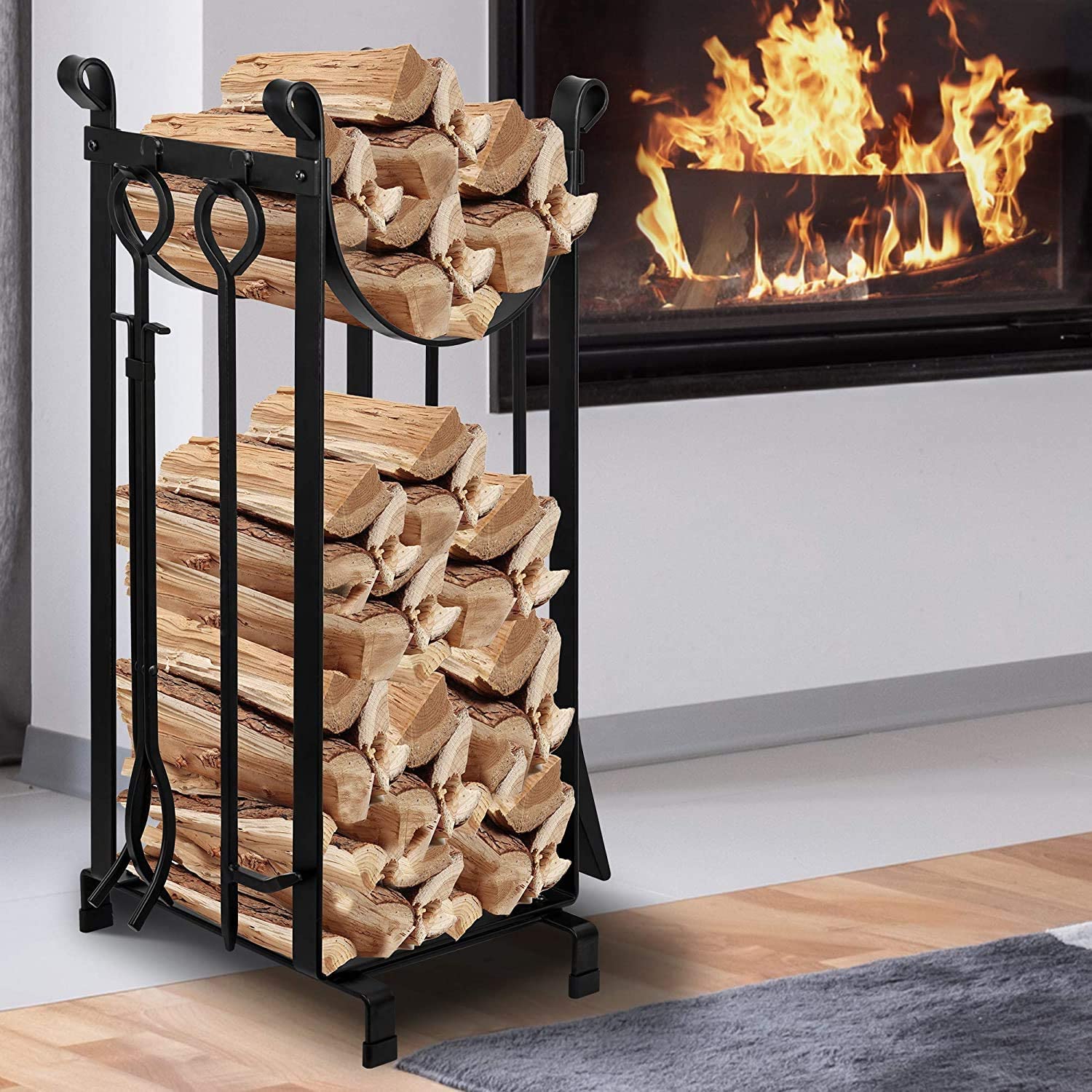 Fireplace Log Rack With 4 Tools 3
