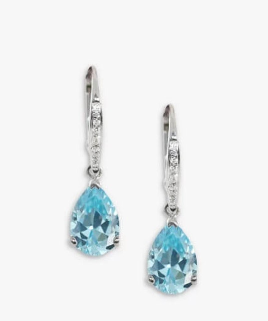 8ct White Gold Aquamarine and Diamond Drop Earrings 1