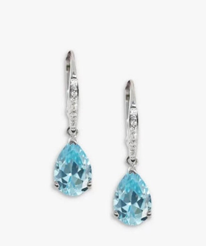 8ct White Gold Aquamarine and Diamond Drop Earrings 1