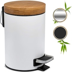 Bamboo Lid Soft Close Bathroom Bin