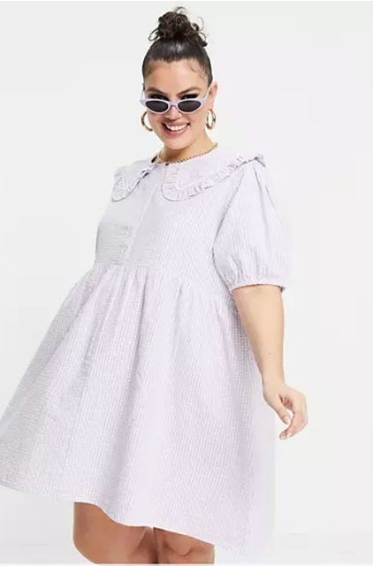 Plus Mini Smock Dress With Collar in Pastel Gingham 1