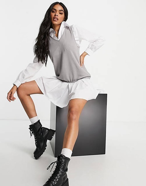 2-in-1 Knitted Vest Shirt Dress 2