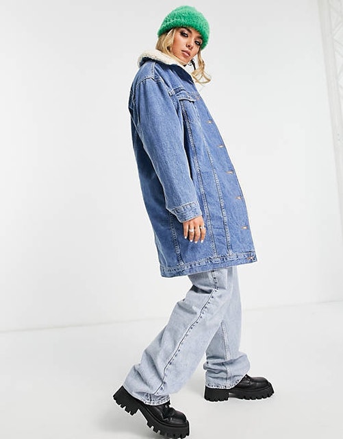Longline Borg Recycled Cotton Denim Jacket 1