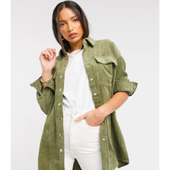 Tall Cord Shacket in Khaki