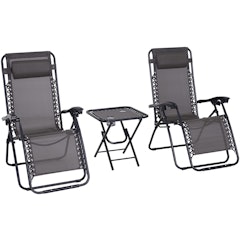 3pcs Folding Zero Gravity Sun Lounger Table Set