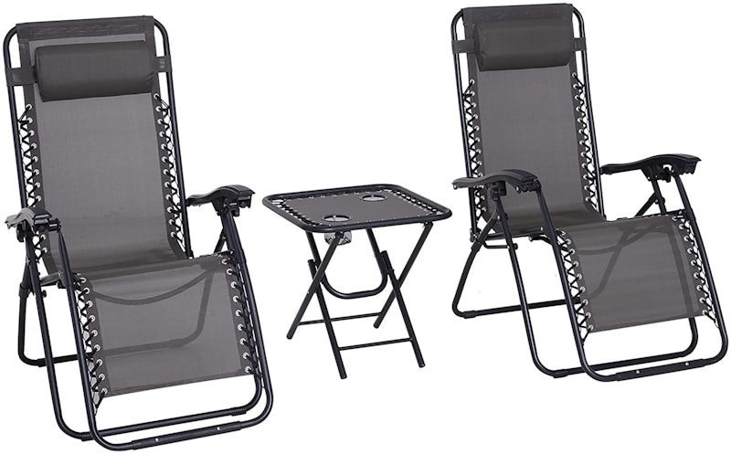 3pcs Folding Zero Gravity Sun Lounger Table Set 1