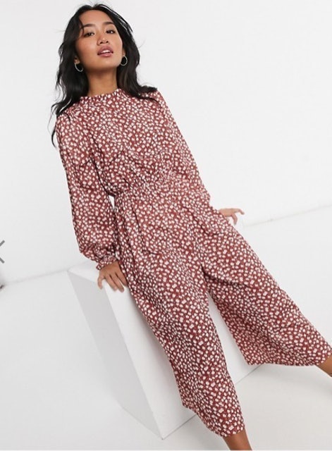 High Neck Long Sleeve Jumpsuit in Floral 1