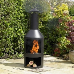 Outdoor Black Steel Burner With Built-In Log Store