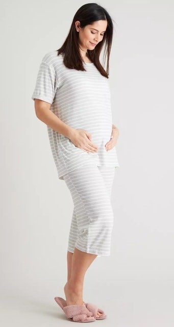 Maternity Grey Marl & White Stripe Pyjamas  1