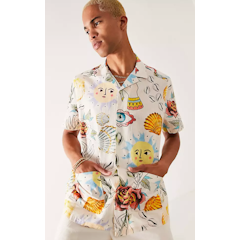 Relaxed Linen Mix Scribble Print Shirt