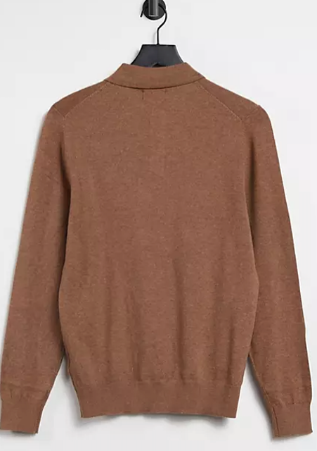 Knitted Long Sleeve Polo in Camel 2