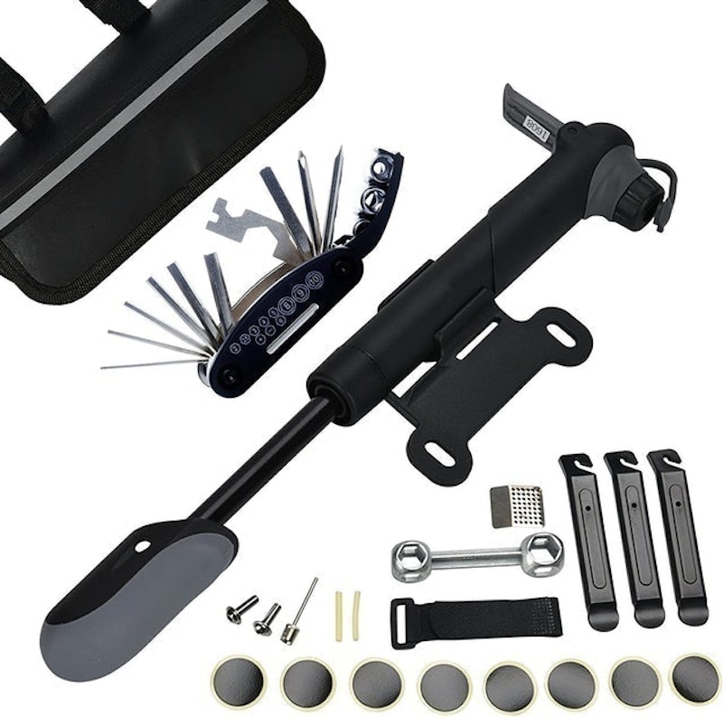Bike Tyre Repair Tool Kit With Frame Bag and Pump 1