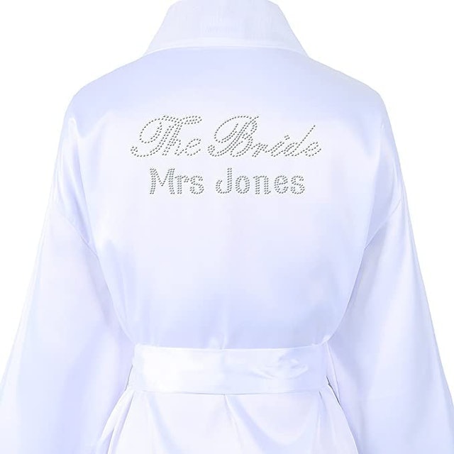 White Personalised Luxury Satin Dressing Gown 1