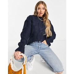 Oversize Cable Knit Jumper in Navy
