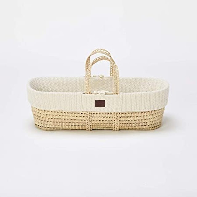 Natural Knitted Moses Basket and Mattress - Linen 2