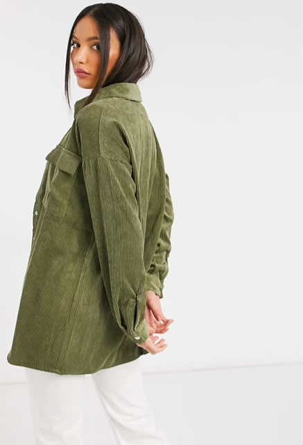 Tall Cord Shacket in Khaki 2
