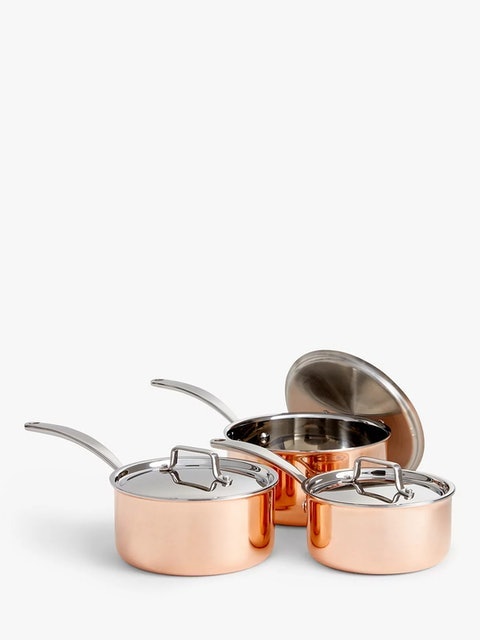 Tri-Ply Set of 3 Stainless Steel Saucepans With Copper Coating 1