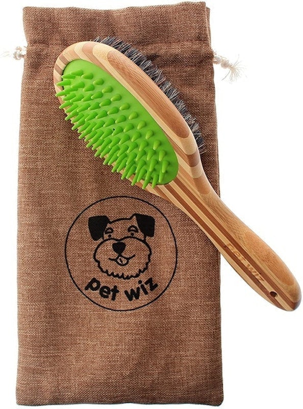 Double Sided Bamboo Dog Brush With Silicone Massager 1